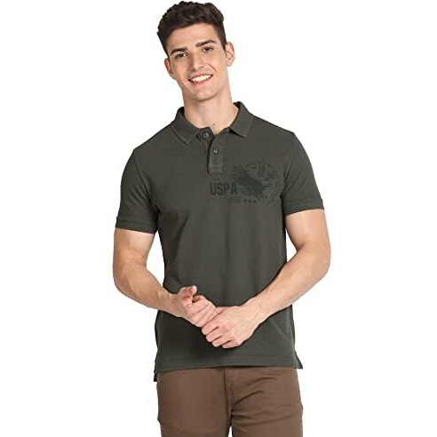U.S. Polo Assn. Men's Cotton Phulkari Slim Fit T-Shirt (Udoen1Polo112_Olive, Medium