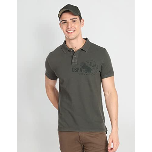 U.S. Polo Assn. Men's Cotton Phulkari Slim Fit T-Shirt (Udoen1Polo112_Olive, Medium