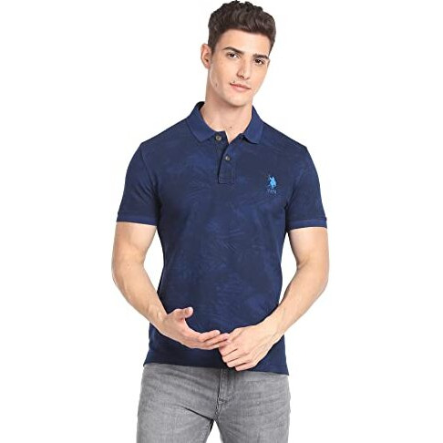 U.S. Polo Assn. Cotton Men's Phulkari Slim Fit T-Shirt (Udoen1Polo118_Navy, Large