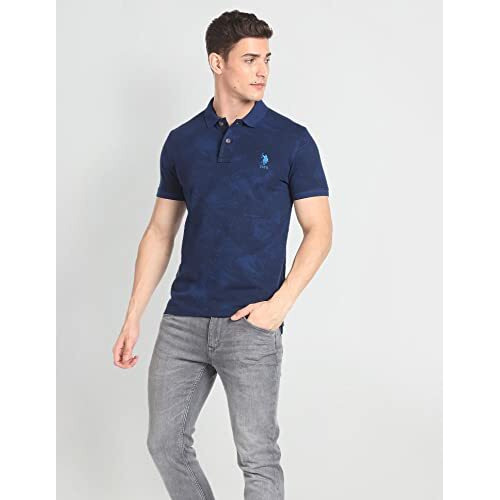 U.S. Polo Assn. Cotton Men's Phulkari Slim Fit T-Shirt (Udoen1Polo118_Navy, Large