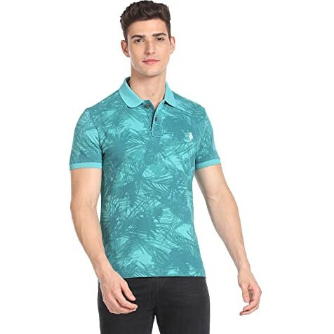 U.S. Polo Assn. Men's Cotton Phulkari Slim Fit T-Shirt (Udoen1Polo120_Turquoise,Green,Large