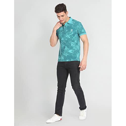 U.S. Polo Assn. Men's Cotton Phulkari Slim Fit T-Shirt (Udoen1Polo120_Turquoise,Green,Large
