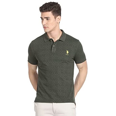 U.S. Polo Assn. Cotton Mens Half Sleeve Polo Slim Fit T-Shirts (Udtshs0381_Olive_M)