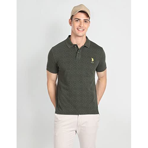U.S. Polo Assn. Cotton Mens Half Sleeve Polo Slim Fit T-Shirts (Udtshs0381_Olive_M)