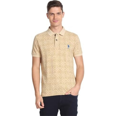 U.S. Polo Assn. Men's Cotton Slim Fit Polo Shirt (Udtshs0383_Beige, Medium