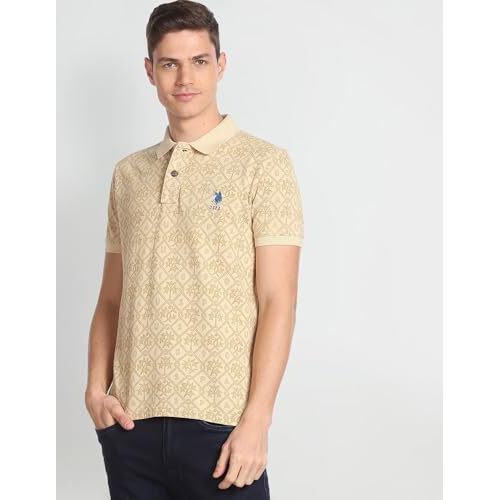 U.S. Polo Assn. Men's Cotton Slim Fit Polo Shirt (Udtshs0383_Beige, Medium