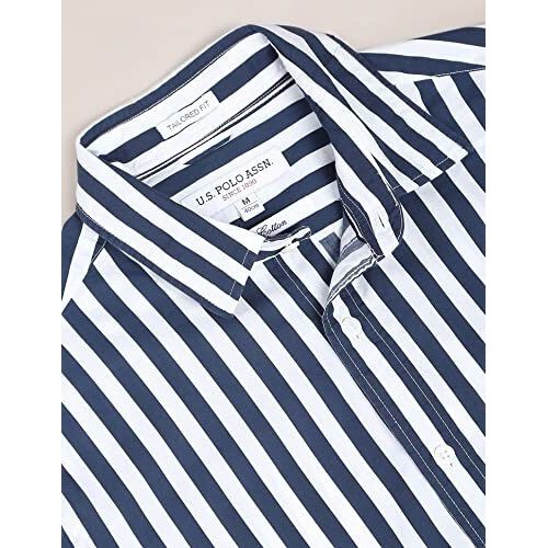 U.S. Polo Assn. Mens Cotton Printed Stripe Fs Regular Fit Shirts (Usshtfx0072_Navy_Large)