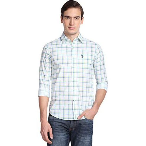 U.S. Polo Assn. Men's Checkered Regular Fit Shirt (Ussht-G33_Green