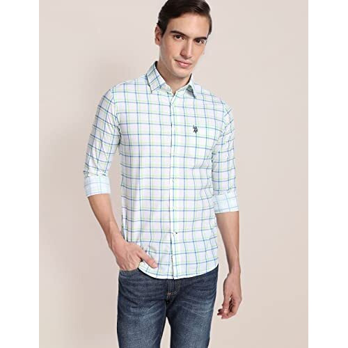 U.S. Polo Assn. Men's Checkered Regular Fit Shirt (Ussht-G33_Green