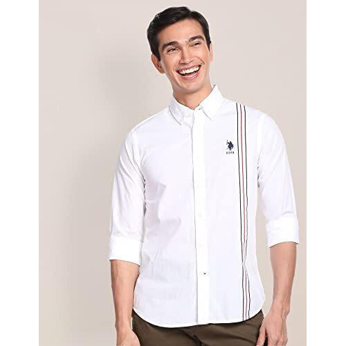 U.S. Polo Assn. Mens Cotton Solid Fs Regular Fit Shirts (Usshtfx0108_White_Small)