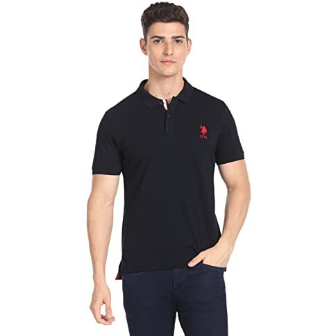 U.S. Polo Assn. Cotton Men's Solid Slim Fit T-Shirt (Usoen1Polo39_Navy, Medium