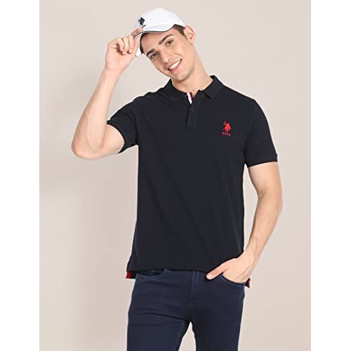 U.S. Polo Assn. Cotton Men's Solid Slim Fit T-Shirt (Usoen1Polo39_Navy, Medium