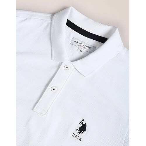 U.S. Polo Assn. Mens Cotton Half Sleeve Slim Fit Polo T-Shirts (Ustshf0135_White_Large)
