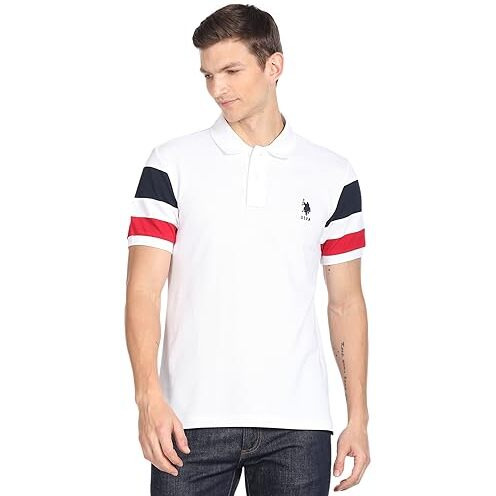 U.S. Polo Assn. Mens Half Sleeve Polo T-Shirts (Ustshf0148_White_M)