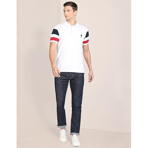 U.S. Polo Assn. Mens Half Sleeve Polo T-Shirts (Ustshf0148_White_M)
