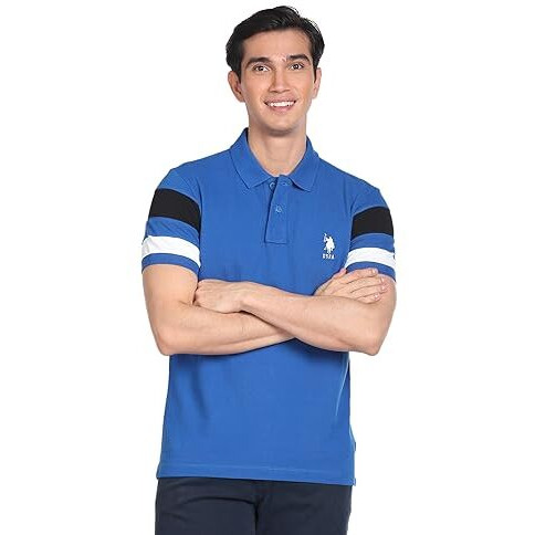U.S. Polo Assn. Mens Half Sleeve Polo T-Shirts (Ustshf0150_Blue_L)