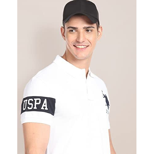 U.S. Polo Assn. Mens Cotton Half Sleeve Polo Slim Fit T-Shirts (Ustshf0172_White_Large)