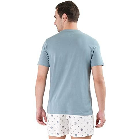 U.S. Polo Assn. Men Cotton Crew Neck Brand Print Le001 Lounge Regular Fit T-Shirt-Pack Of 1 (Lead Large), Light Blue