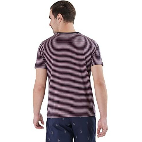 U.S. Polo Assn. Mens Yarn Dyed Stripe Cotton Le002 Lounge Regular Fit T-Shirt-Pack Of 1 (Deep Pink/Navy Large)