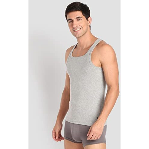 U.S. Polo Assn. Mens Pure Cotton Ribbed Ev006 Regular Fit Vest-Pack Of 1 (Grey Mel L)
