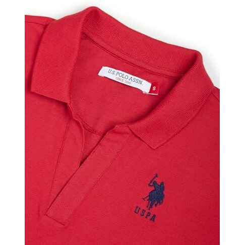 U.S. Polo Assn. Women's Contrast Logo Crop Polo Shirt (Uwss23Tsh010_Red_L)