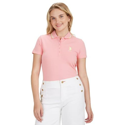 U.S. Polo Assn. Women's Tipped Collar Cotton Stretch Polo Shirt (Uwss23Tsh034_Pink_S)