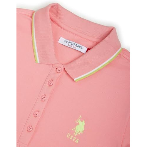 U.S. Polo Assn. Women's Tipped Collar Cotton Stretch Polo Shirt (Uwss23Tsh034_Pink_S)