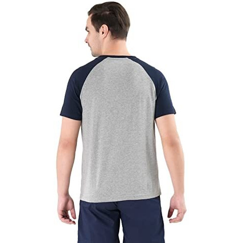 U.S. Polo Assn. Men's Cotton Raglan Sleeve Colour Block Le003 Regular Fit Lounge T-Shirt - Pack Of 1 (Grey Mel/Navy L)