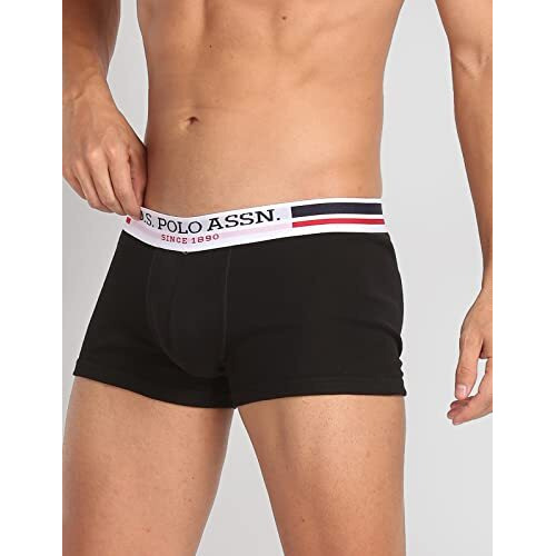 U.S. Polo Assn. Mens Antibacterial Branded Waist I641 Cotton Trunks - Pack Of 2 (True Blue/Black M)