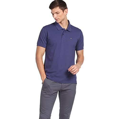 Arrow Men's Solid Half Sleeve Regular Fit Anti-Curling Cotton Polo T-Shirt (Asaats3556Cba_Blue_L)