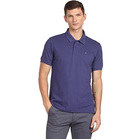Arrow Men's Solid Half Sleeve Regular Fit Anti-Curling Cotton Polo T-Shirt (Asaats3556Cba_Blue_L)