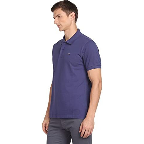 Arrow Men's Solid Half Sleeve Regular Fit Anti-Curling Cotton Polo T-Shirt (Asaats3556Cba_Blue_L)