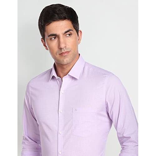 Arrow Men's Solid Full Sleeve Slim Fit Cotton Cutaway Collar On Formal Shirt (Aradosh1280_Light Purple_40)