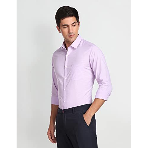 Arrow Men's Solid Full Sleeve Slim Fit Cotton Cutaway Collar On Formal Shirt (Aradosh1280_Light Purple_40)