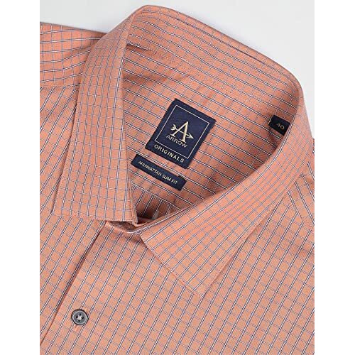 Arrow Men's Checkered Full Sleeve Slim Fit Cutaway Collar Cotton Formal Shirt Brown, 40