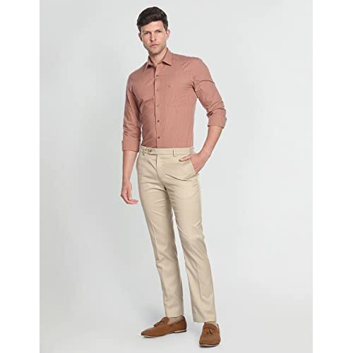Arrow Men's Checkered Full Sleeve Slim Fit Cutaway Collar Cotton Formal Shirt Brown, 40