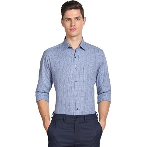 Arrow Men's Checkered Full Sleeve Slim Fit Cutaway Collar Cotton Formal Shirt (Aradosh1335_Medium Blue_40)