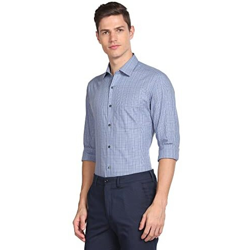 Arrow Men's Checkered Full Sleeve Slim Fit Cutaway Collar Cotton Formal Shirt (Aradosh1335_Medium Blue_40)