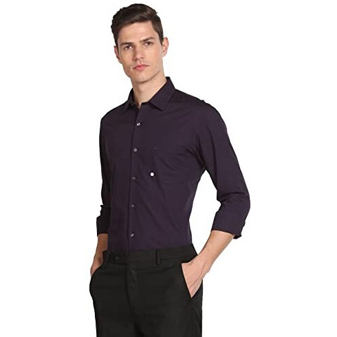 Arrow Men's Solid Full Sleeve Slim Fit Cutaway Collar Cotton Formal Shirt (Arcbosh0027_Dark Purple_42)