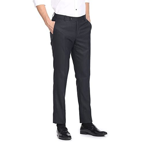 Arrow Men's Solid Tailored Fit Polyester Formal Trouser (Arcbotr0006_Dark Blue_30)