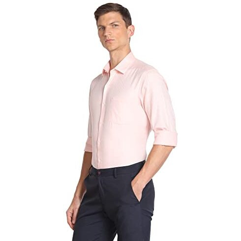 Arrow Men's Solid Full Sleeve Slim Fit Cutaway Collar Cotton Formal Shirt (Aradosh1391_Peach_39)