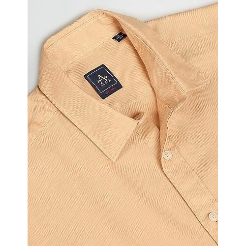 Arrow Men's Structured Full Sleeve Slim Fit Cutaway Collar Cotton Casual Shirt Beige