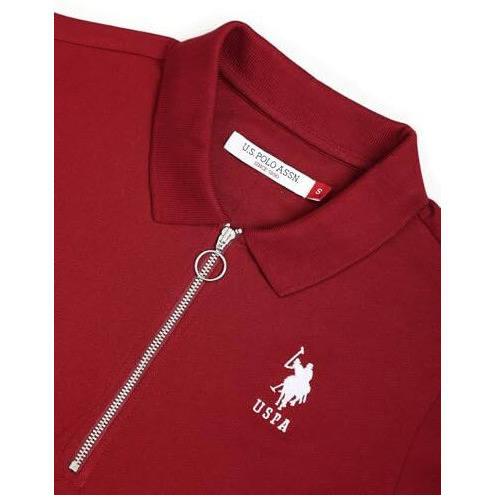 U.S. Polo Assn. Women's Zipper Placket Stretch Polo Shirt (Uwss23Tsh065_Red_L)