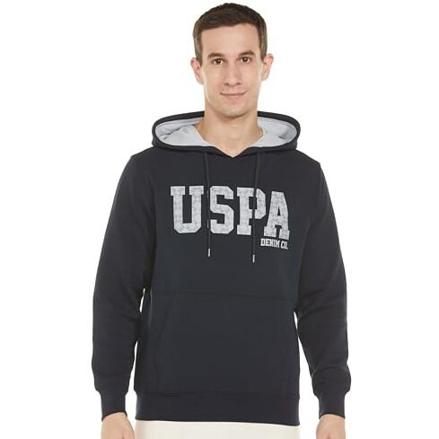 U.S. Polo Assn. Cotton Blend Mens Full Sleeve Hooded Sweatshirts (Udsws0320_Navy_L), Regular Fit