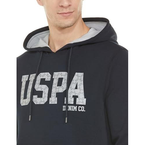 U.S. Polo Assn. Cotton Blend Mens Full Sleeve Hooded Sweatshirts (Udsws0320_Navy_L), Regular Fit