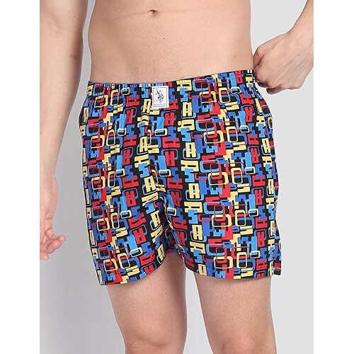 U.S. Polo Assn. Men's Cotton Blend Modern Boxer Shorts (Pack Of 1) (Iyac-Pr_Black/Blue-Uspa Typog