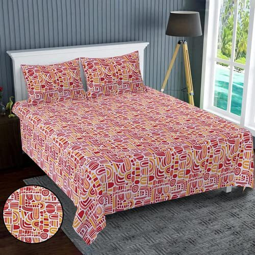 Kuber Industries Double Bedsheet(228 * 254 Cm)|Cotton 120 Tc Luxury Printed Soft & Lightweight Bedsheet For Double Bed With 2 Pillow Covers (Red)
