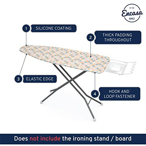 Encasa Xo Ironing Board Cover With 4Mm Extra Thick Felt Pad For Steam Press - Blocks - (Fits Standard Large Boards Of 125X39 Cm) Elastic Fitting, Heat Reflective, Protective