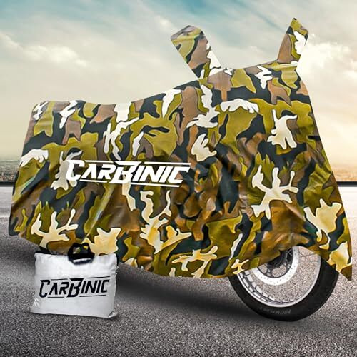 Carbinic Waterproof Bike Cover | Enfield Classic Kawaski Ninja Ktm Suzuki Benelli | Bullet Two Wheeler Bike Cover | Dustproof Bike Accessories | Uv Proof Scratchproof With Mirror Pocket | Jungle