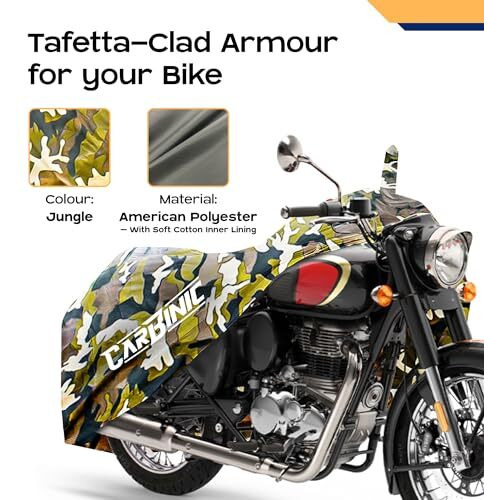 Carbinic Waterproof Bike Cover | Enfield Classic Kawaski Ninja Ktm Suzuki Benelli | Bullet Two Wheeler Bike Cover | Dustproof Bike Accessories | Uv Proof Scratchproof With Mirror Pocket | Jungle